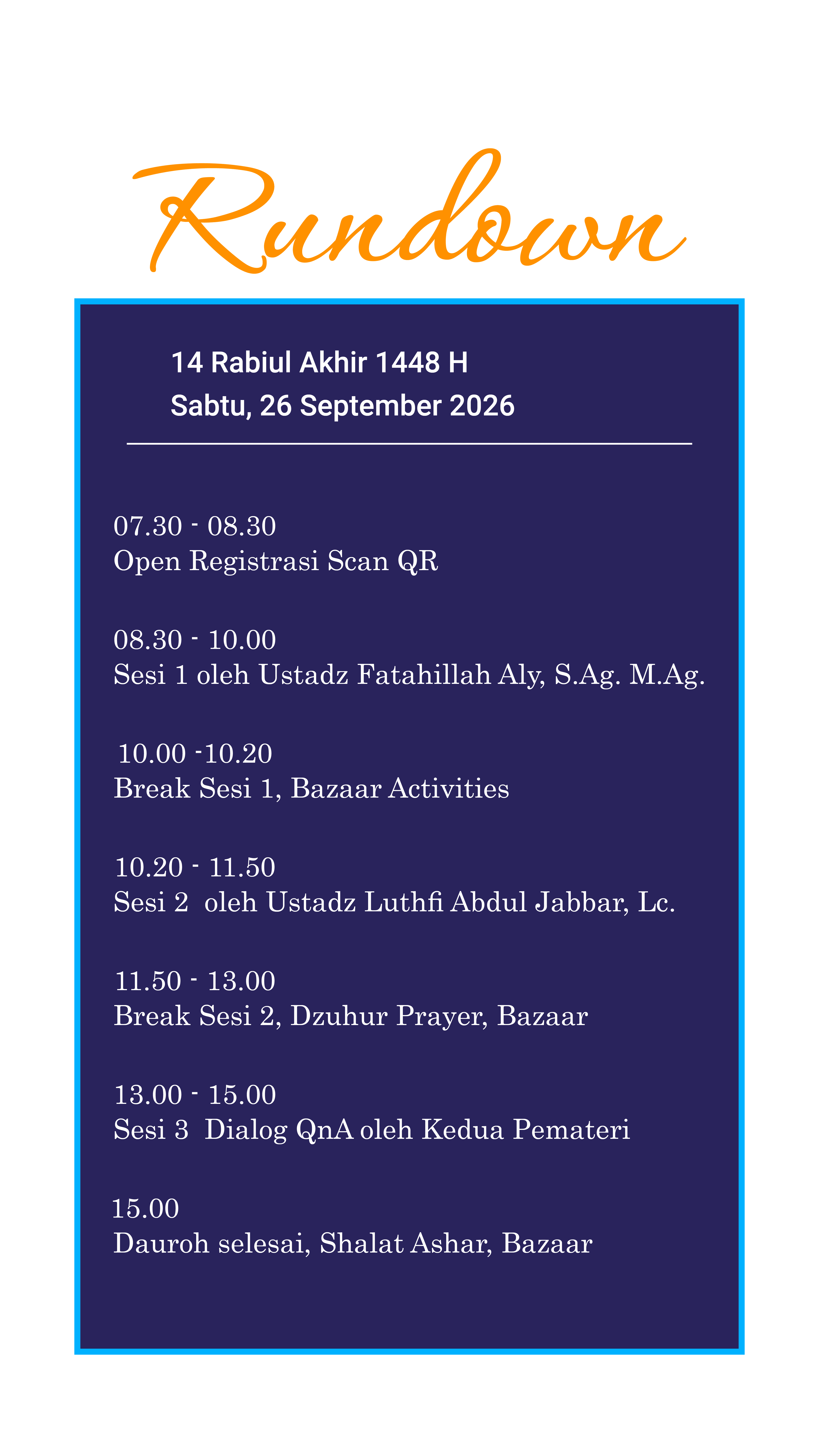 Rundown 14 Rabiul Akhir 1448H, Sabtu, 26 September 2026